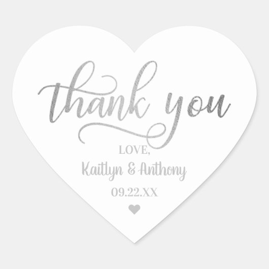 Chic Silver Foil Wedding Bedankt Hart Sticker (Voorkant)