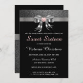 Chic Silver Glitter Birthday Uitnodiging (Voorkant / Achterkant)