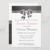 Chic Silver Glitter Birthday Uitnodiging (Voorkant / Achterkant)