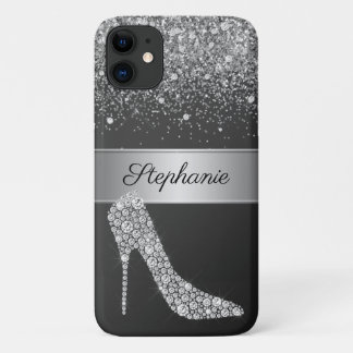 Chic Silver Glitter Diamond High Hiel Naam iPhone 11 Hoesje