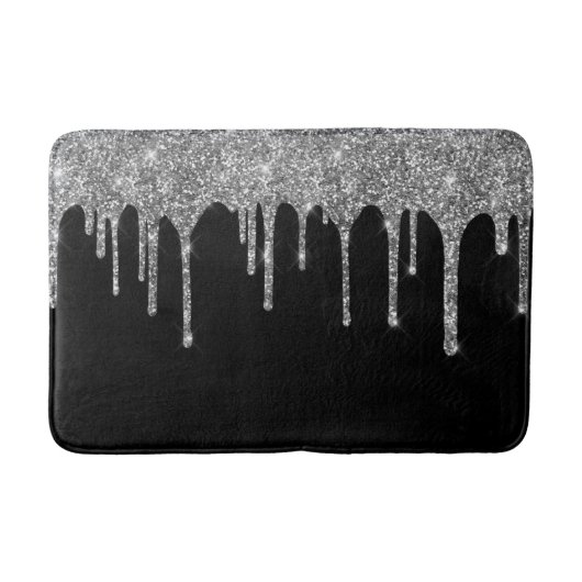 Chic Silver Glitter Drift Sparkle Black Badmat (Voorkant)