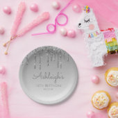 Chic Silver Glitter Drip 18e verjaardag Papieren Bordje (Feest)