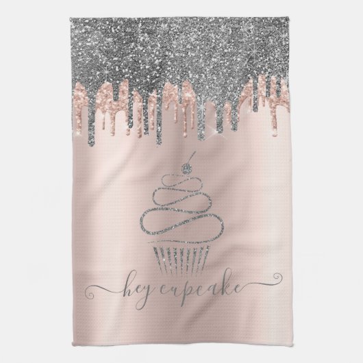 Chic Silver Glitter drukt cupcake Roos Gold uit Theedoek (Verticaal)