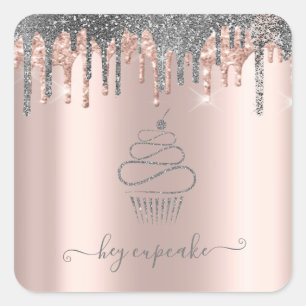 Chic Silver Glitter drukt cupcake Roos Gold uit Vierkante Sticker