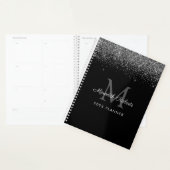 Chic Silver Glitter Monogram Black 2023 Planner (Display)