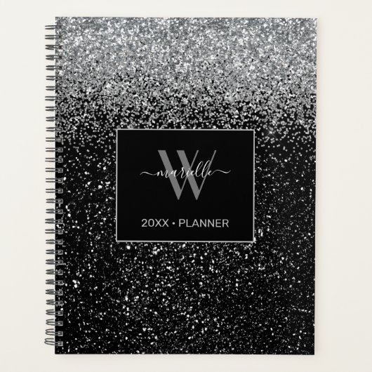 Chic Silver Glitter Monogram Name 2022 Planner (Voorkant)