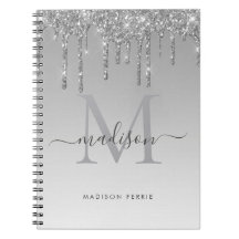 Chic Silver Glitter Monogram spiral Notitieboek