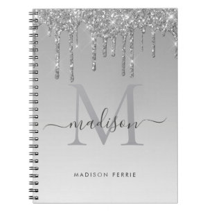 Chic Silver Glitter Monogram spiral Notitieboek
