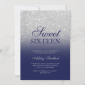 Chic Silver glitter navy blue elegant Sweet 16 Kaart (Voorkant)