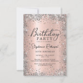 Chic Silver Glitter Roos Gold Metal 50e verjaardag Kaart (Voorkant)