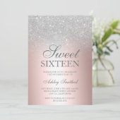 Chic Silver Glitter roos metallic folie Sweet 16 Kaart (Staand voorkant)
