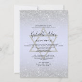 Chic Silver glitter script lavender Bat Mitzvah Kaart (Voorkant)