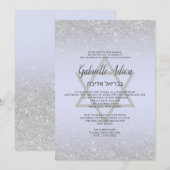 Chic Silver glitter script lavender Bat Mitzvah Kaart (Voorkant / Achterkant)