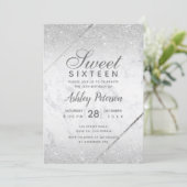 Chic Silver Glitter script marble Sweet 16 Kaart (Staand voorkant)