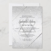 Chic Silver glitter script marmer Bat Mitzvah Kaart (Voorkant)