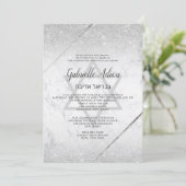 Chic Silver glitter script marmer Bat Mitzvah Kaart (Staand voorkant)