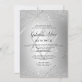 Chic Silver glitter script metallic Bat Mitzvah Kaart (Voorkant)