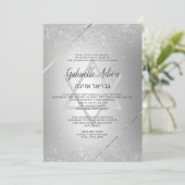 Chic Silver glitter script metallic Bat Mitzvah Kaart (Staand voorkant)