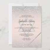 Chic Silver glitter script zwart roze Bat Mitzvah Kaart (Voorkant)