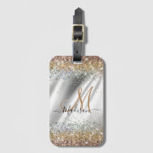 Chic Silver Gold Faux glitter monogram Bagagelabel (Voorkant (verticaal))