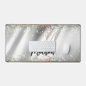 Chic Silver Gold Faux glitter monogram Bureaumat (Keyboard & Muis)
