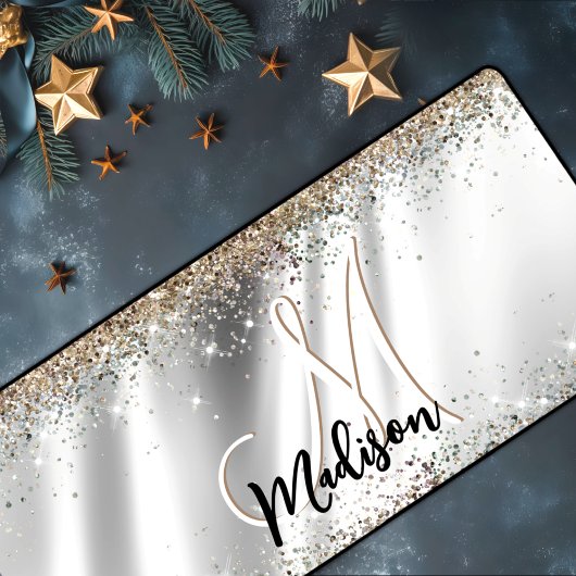 Chic Silver Gold Faux glitter monogram Bureaumat