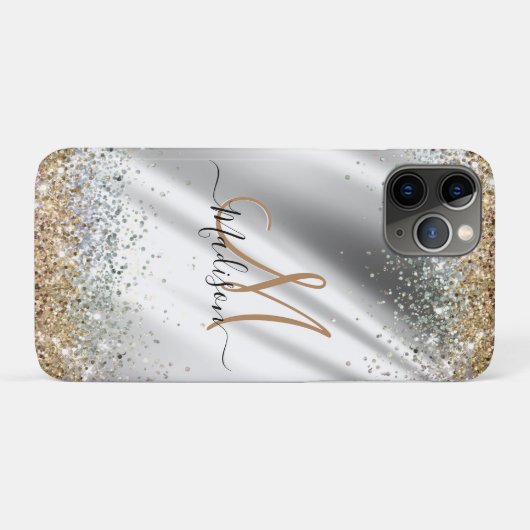 Chic Silver Gold Faux glitter monogram Case-Mate iPhone Case (Achterkant (horizontaal))
