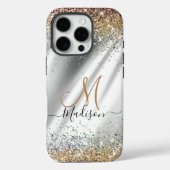 Chic Silver Gold Faux glitter monogram Case-Mate iPhone Case (Achterkant)