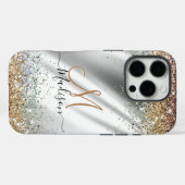Chic Silver Gold Faux glitter monogram Case-Mate iPhone Case (Achterkant (horizontaal))