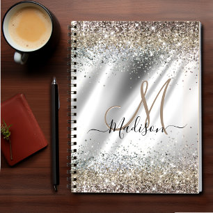 Chic Silver Gold Faux glitter monogram Notitieboek