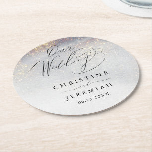 Chic Silver Gold Sparkle Waterverf Luxury Wedding Ronde Kartonnen Onderzetter