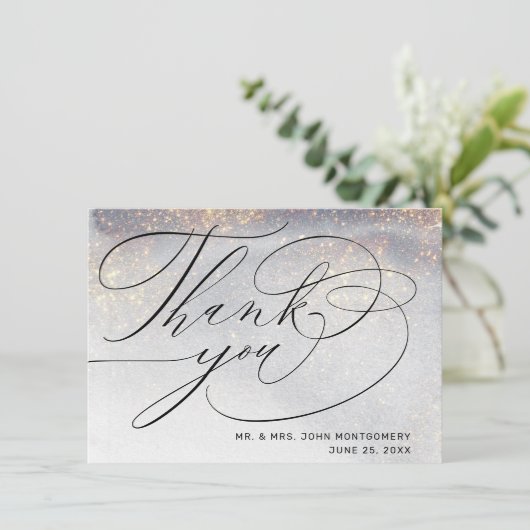 Chic Silver Gold Sparkles Aquarelle Mariage Merci (Debout devant)