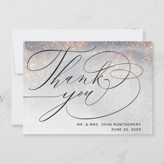 Chic Silver Gold Sparkles Aquarelle Mariage Merci (Devant)