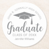 Chic Silver Grey Afstuderen Aangepaste Graduation  Ronde Kartonnen Onderzetter (Voorkant)