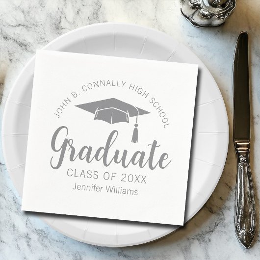 Chic Silver Grey Afstuderen Aangepaste Graduation  Servet