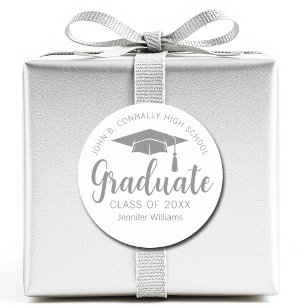 Chic Silver Grey Afstuderen Custom 2025 Afstuderen Ronde Sticker