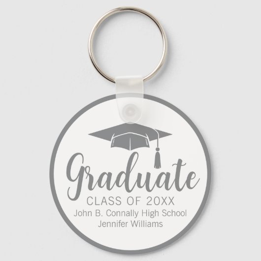 Chic Silver Grey Afstuderen Custom 2025 Afstuderen Sleutelhanger (Voorkant)