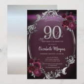 Chic Silver Lijst Bourgogne Rozen 90e verjaardag Kaart (Voorkant / Achterkant)