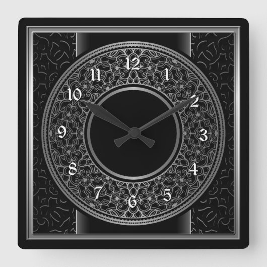 Chic Silver Medallion Vierkante Klok (Voorkant)