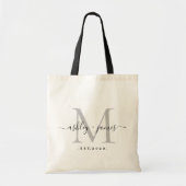Chic Silver Monogram Script Names WeddenDatum Tote Bag (Voorkant)