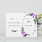 Chic Silver Paarse Floral vouded Wedding Programme (Staand voorkant)