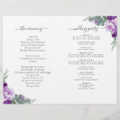 Chic Silver Paarse Floral vouded Wedding Programme (Achterkant)