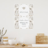 Chic Silver Peacock Bruids Tea Party Welkomstbord Poster (Keuken)