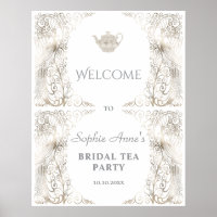 Chic Silver Peacock Bruids Tea Party Welkomstbord