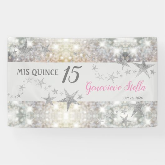 Chic Silver Stars Quinceanera Spandoek (Horizontaal)