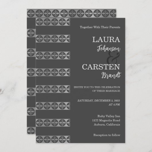 Chic Silver Stripes Wedding Uitnodiging (Voorkant / Achterkant)