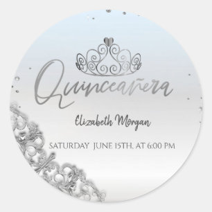 Chic Silver Tiara, Diamonds Quinceañera Ronde Sticker