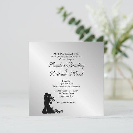 Chic Silver Wedding Uitnodiging (Staand voorkant)