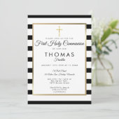 Chic Simple Gold Cross First Heilige Communie Kaart (Staand voorkant)