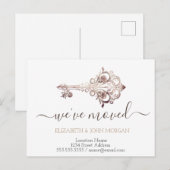 Chic Simple I've Moved Floral Key New Address Aankondigingskaart (Voorkant / Achterkant)
